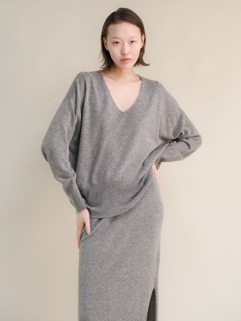 Cashmere Mix Maxi V-Neck Sweater - Lèmme
