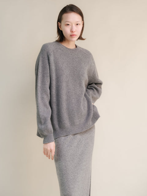 Cashmere Mix Crewneck Ribbed Sweater with Lateral Slits - Lèmme