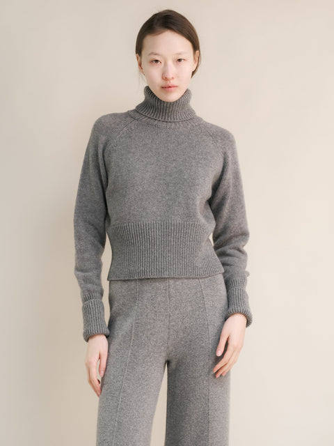 Cashmere Mix Roll-Up Cuff Turtleneck Sweater - Lèmme