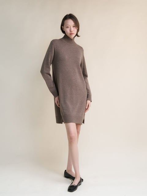 Cashmere Mix High Neck Midi Dress - Lèmme