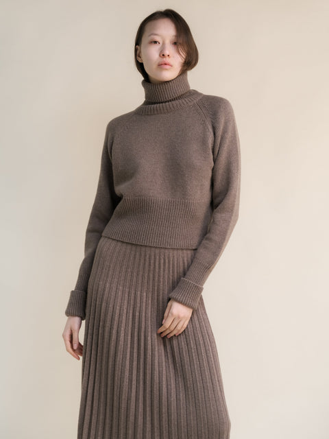 Cashmere Mix Roll-Up Cuff Turtleneck Sweater - Lèmme