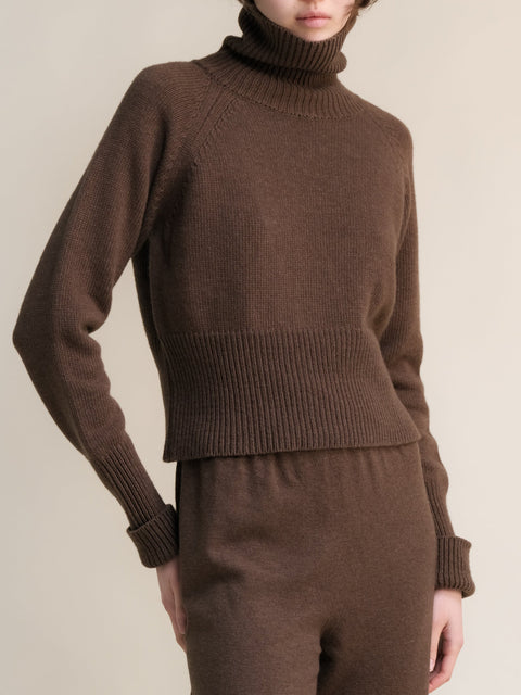 Cashmere Mix Roll-Up Cuff Turtleneck Sweater - Lèmme