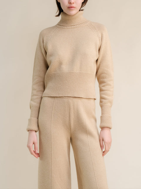 Cashmere Mix Roll-Up Cuff Turtleneck Sweater - Lèmme