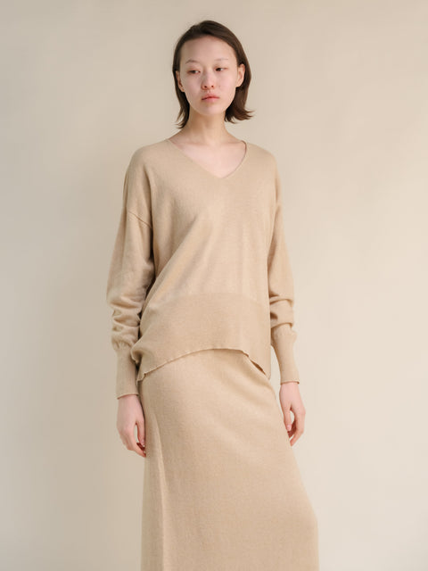 Cashmere Mix Maxi V-Neck Sweater - Lèmme