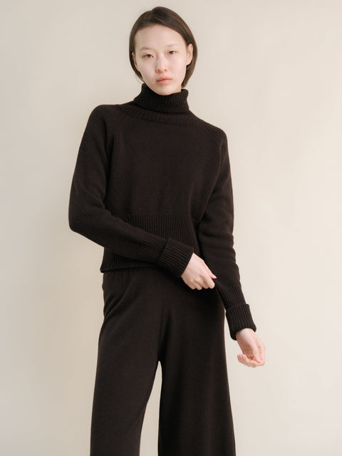 Cashmere Mix Roll-Up Cuff Turtleneck Sweater - Lèmme