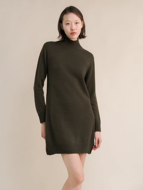 Cashmere Mix High Neck Midi Dress - Lèmme