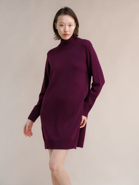 Cashmere Mix High Neck Midi Dress - Lèmme