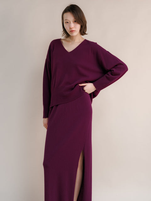 Cashmere Mix Maxi V-Neck Sweater - Lèmme