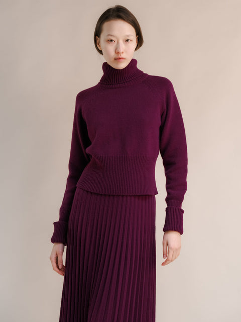 Cashmere Mix Roll-Up Cuff Turtleneck Sweater - Lèmme