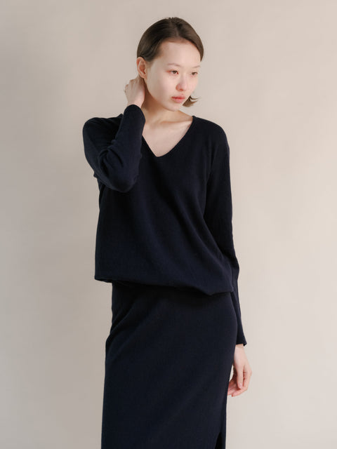 Cashmere Mix Maxi V-Neck Sweater - Lèmme