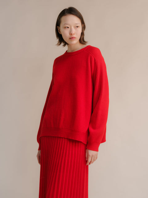 Cashmere Mix Crewneck Ribbed Sweater with Lateral Slits - Lèmme