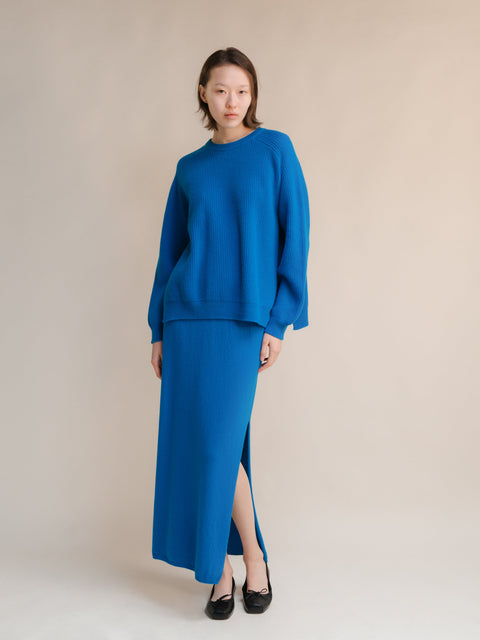 Cashmere Mix Crewneck Ribbed Sweater with Lateral Slits - Lèmme
