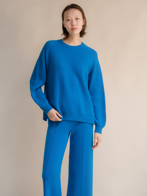 Cashmere Mix Crewneck Ribbed Sweater with Lateral Slits - Lèmme