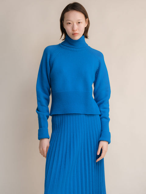 Cashmere Mix Roll-Up Cuff Turtleneck Sweater - Lèmme