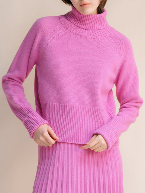 Cashmere Mix Roll-Up Cuff Turtleneck Sweater - Lèmme