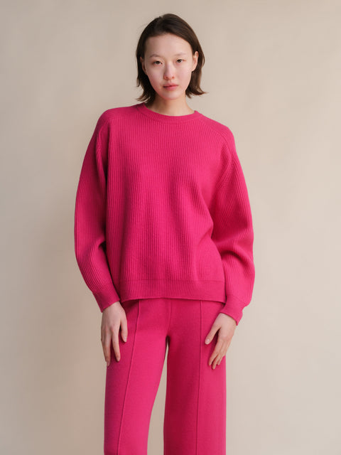 Cashmere Mix Crewneck Ribbed Sweater with Lateral Slits - Lèmme