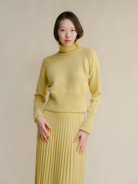 Cashmere Mix Roll-Up Cuff Turtleneck Sweater - Lèmme