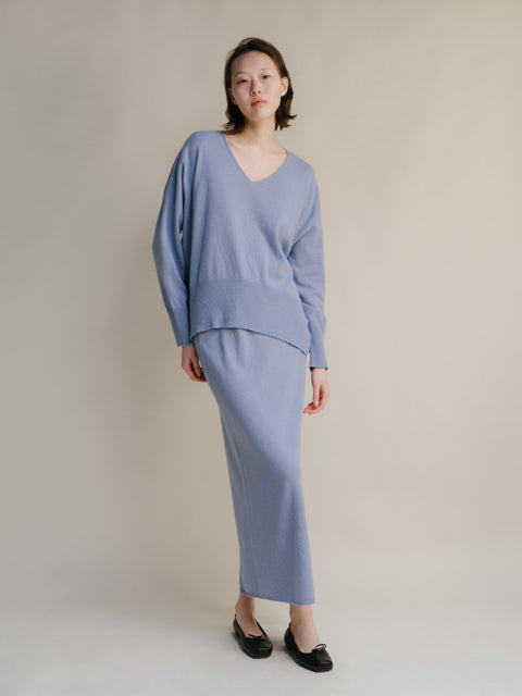 Cashmere Mix Maxi V-Neck Sweater - Lèmme