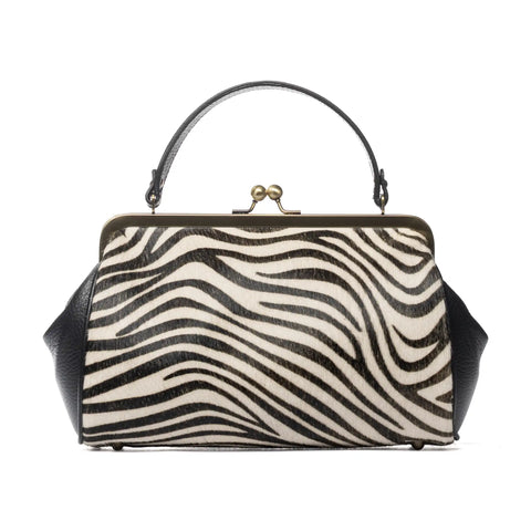 Tote Bag in Pebbled Leather & Zebra Pony Hair