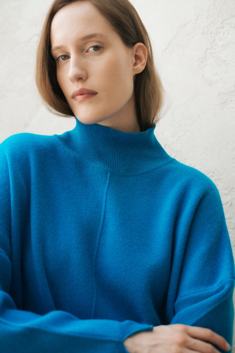 Cashmere Mix Solid Maxi Turtleneck Sweater - Lèmme