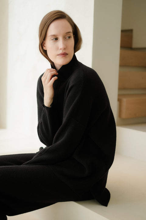 Cashmere Mix Solid Maxi Turtleneck Sweater - Lèmme
