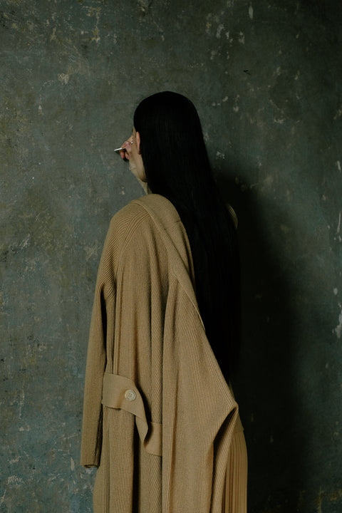 Cashmere Mix Shawl-Collar Maxi Ribbed Cardigan - Lèmme
