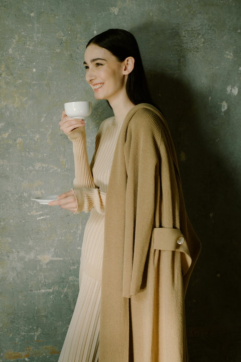 Cashmere Mix Shawl-Collar Maxi Ribbed Cardigan - Lèmme
