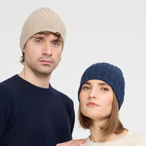 Unisex Pure Cashmere Ribbed Hat - Due Toscani