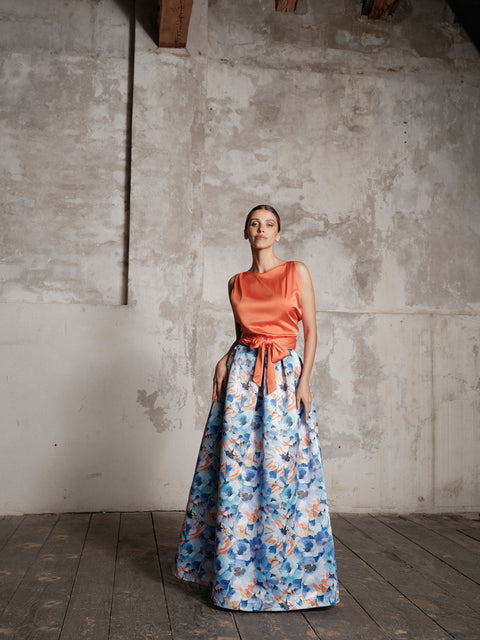 Skirt - Mikado Long Fantasy Blue Roberta Longo