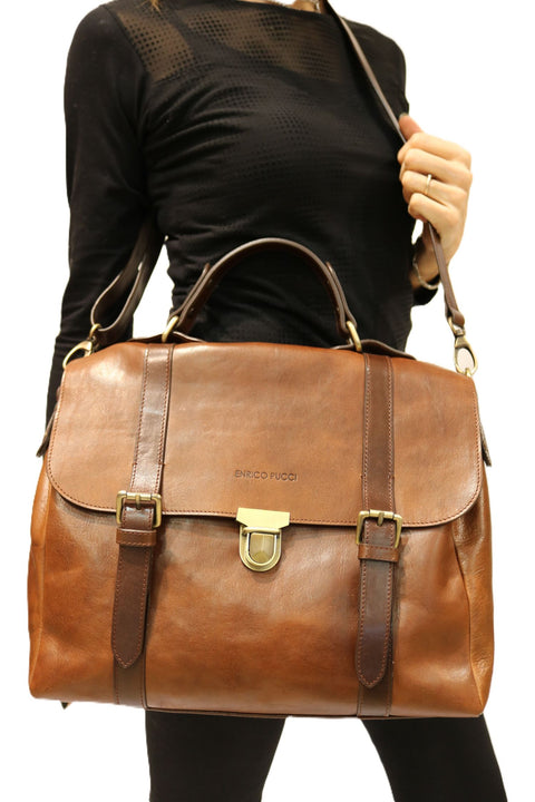 Tuscan Leather Briefcase (Tuck & Magnetic Buckle Closure)