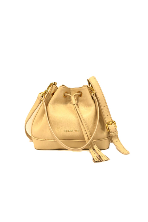 Small Bucket Bag in Hammered Dollar-Print Calfskin