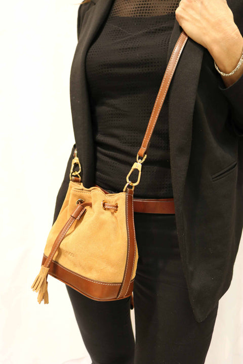 Mini Bucket Bag in Split Leather & Tuscan Leather