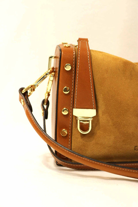 Split Leather & Tuscan Leather Top Handle Bag (Studded)