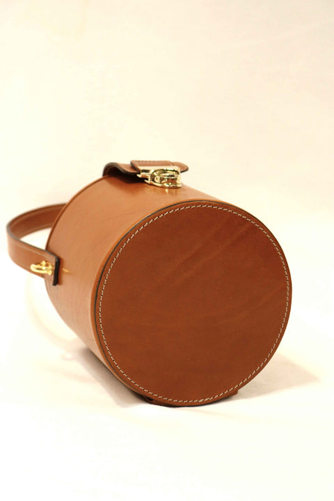 Structured Tuscan Leather Bucket Bag (Tuck Closure)