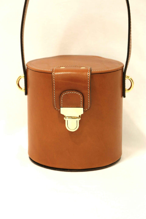 Structured Tuscan Leather Bucket Bag (Tuck Closure)