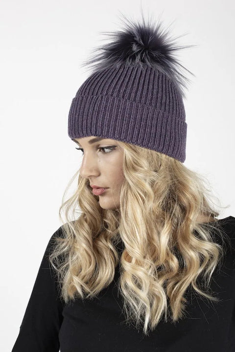 Costina-R | Cashmere-Blend Beanie with Fox Fur Pom-Pom