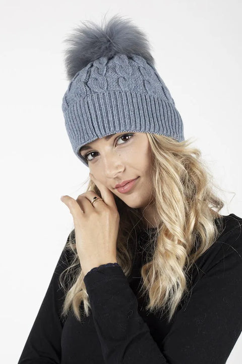 Treccia-R | Cashmere-Blend Beanie with Fox Fur Pom-Pom