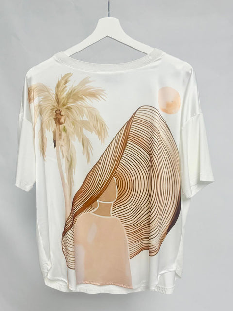 Oversized satin blouse with exotic art print SixStop