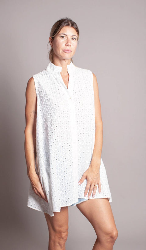 Gus sm – Sleeveless Long Shirt in Cotton Blend – Clean Cut