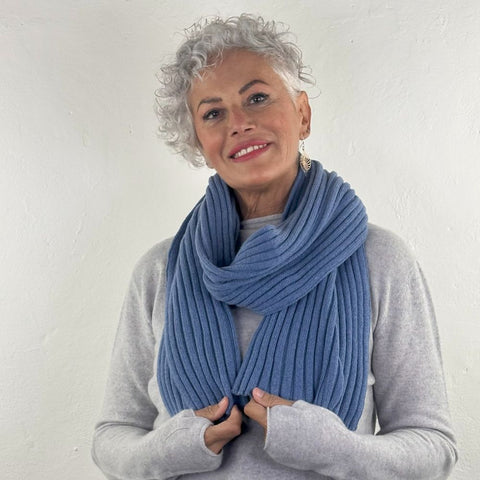 Super Soft Unisex Ribbed Scarf in Pure Recycled Cashmere 25x160 cm - Due Toscani