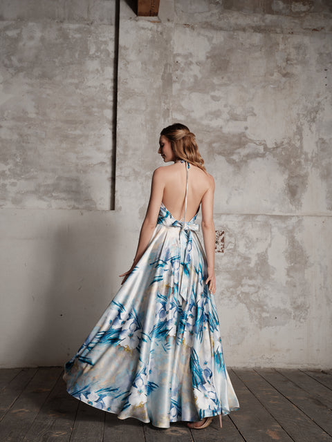 Dress - Satin V Fantasy Light Blue Roberta Longo