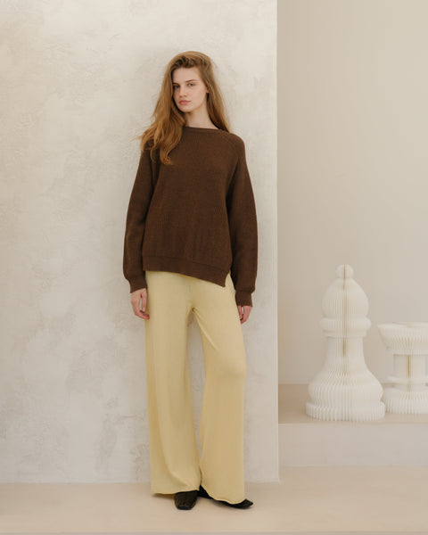 Cashmere Mix Crewneck Ribbed Sweater with Lateral Slits - Lèmme