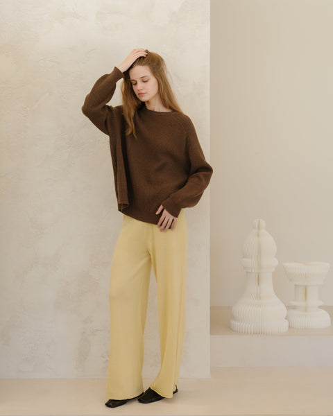 Cashmere Mix Crewneck Ribbed Sweater with Lateral Slits - Lèmme