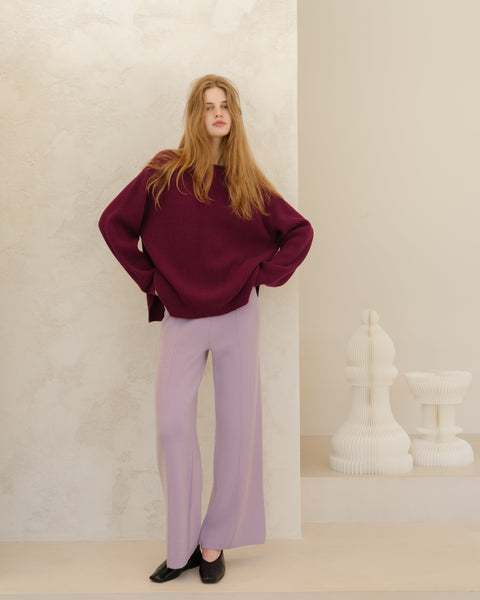 Cashmere Mix Crewneck Ribbed Sweater with Lateral Slits - Lèmme