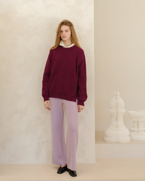 Cashmere Mix Crewneck Ribbed Sweater with Lateral Slits - Lèmme