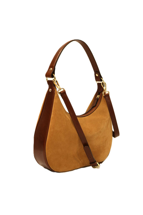 Large Suede & Tuscan Leather Shoulder Bag (Clip Detail)