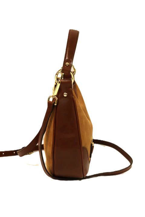 Large Suede & Tuscan Leather Shoulder Bag (Clip Detail)