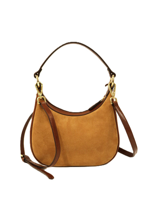 Large Suede & Tuscan Leather Shoulder Bag (Clip Detail)