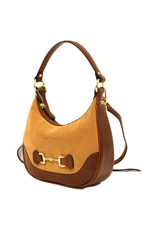 Large Suede & Tuscan Leather Shoulder Bag (Clip Detail)