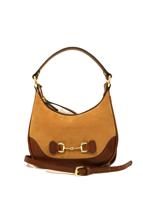 Large Suede & Tuscan Leather Shoulder Bag (Clip Detail)